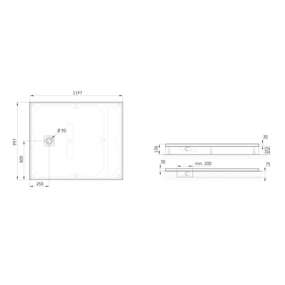 dušialus Lettera 100x120 Smoke, komplektis jalad, paneel ja sifoon