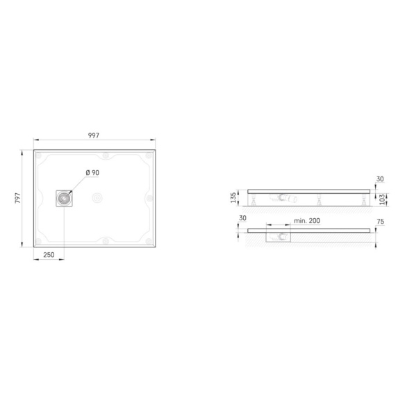 dušialus Lettera 80×100 Fog, komplektis jalad, paneel ja sifoon