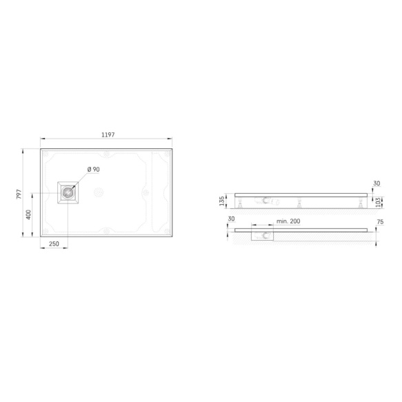 dušialus Lettera 80x120 valge, komplektis jalad, paneel ja sifoon
