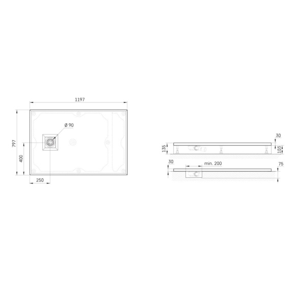dušialus Lettera 80x120 Smoke, komplektis jalad, paneel ja sifoon
