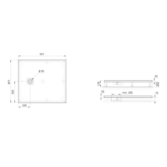dušialus Lettera 90x100 Fog, komplektis jalad, paneel ja sifoon