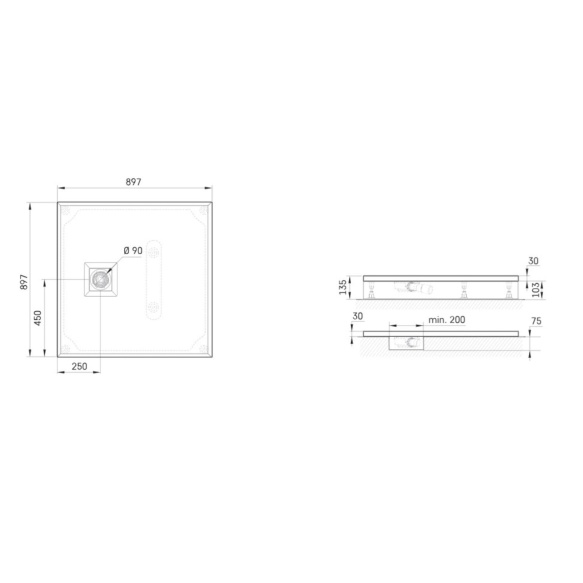 dušialus Lettera 90x90 Clay, komplektis jalad, paneel ja sifoon
