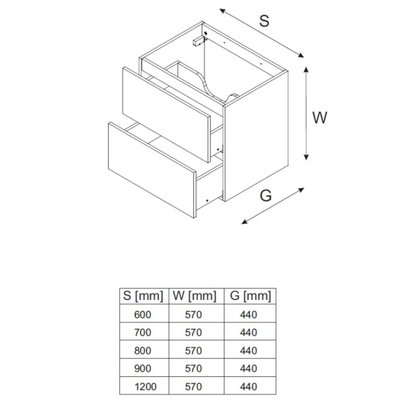 valamukapp Dune Black  60 cm 2 sahtlit