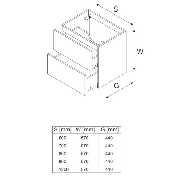 valamukapp Dune Black  70 cm 2 sahtlit