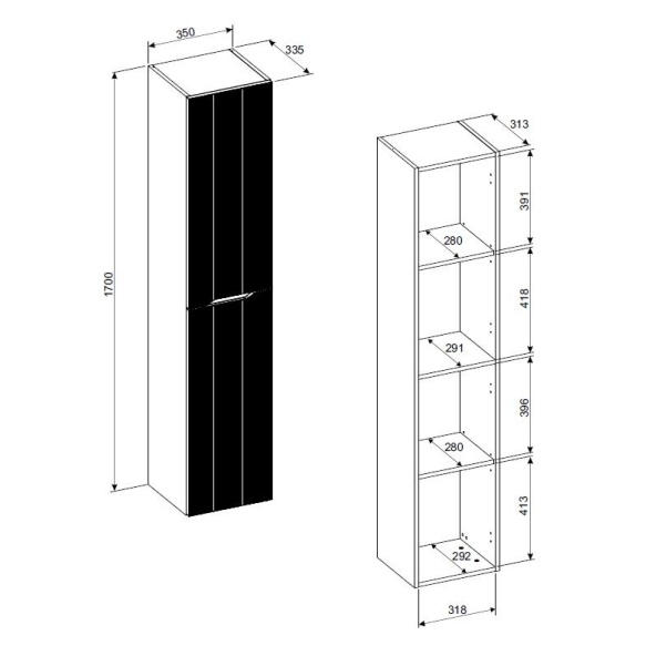 vannitoakapp Scandic, 2 ust, 35x33.5x170 cm