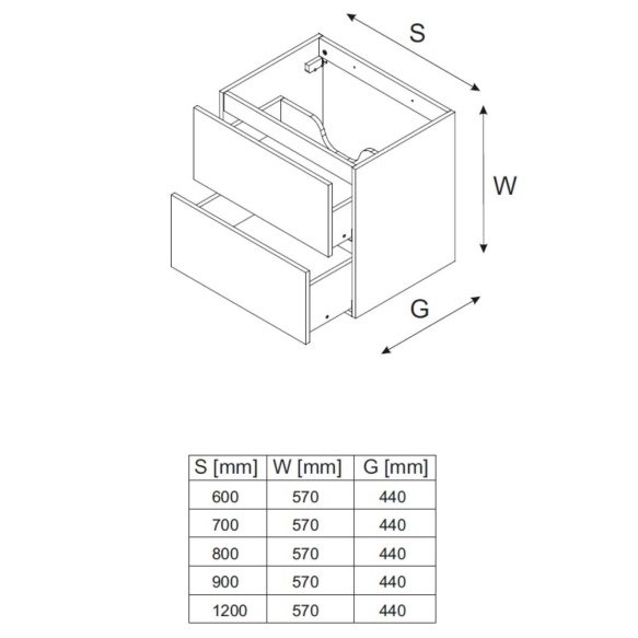 valamukapp Waves Black  60 cm 2 sahtlit