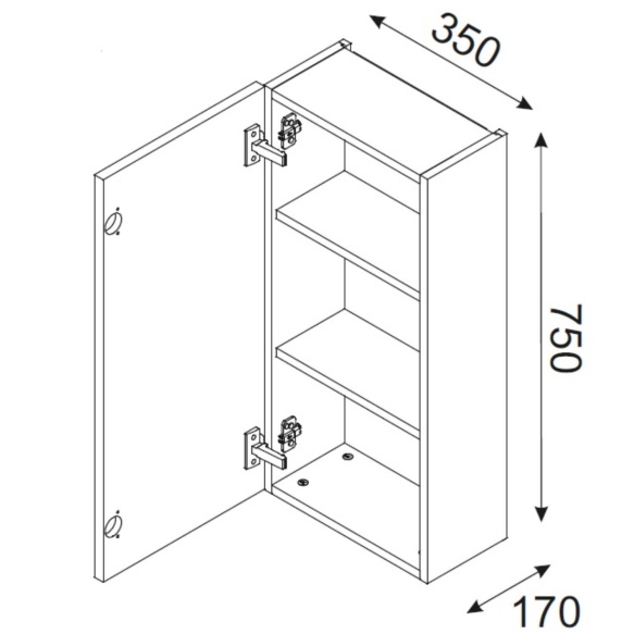 ülemine kapp Waves Black 35 cm 1 uks