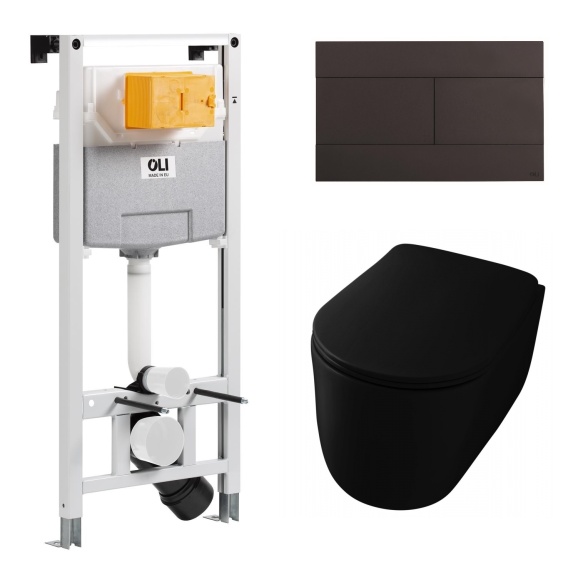 komplekt:wc raam OLI 885052 + loputusnupp OLI 659056 + rimless seina wc pott Nolita, matt must 531431T + soft close iste 539131