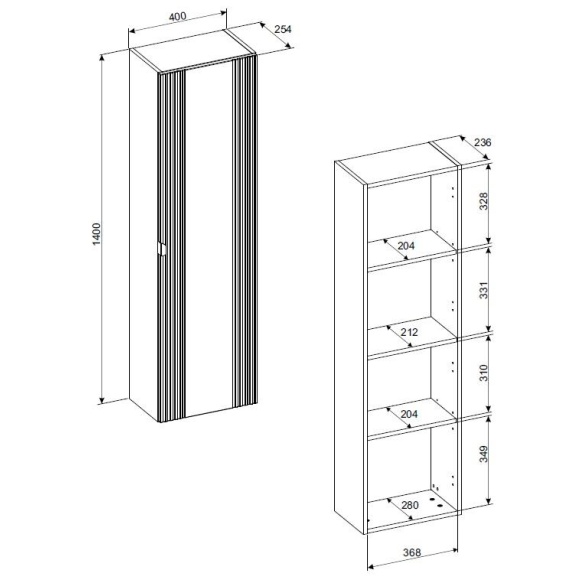 vannitoakapp Falun, 1 uks, 40x25.4x140 cm