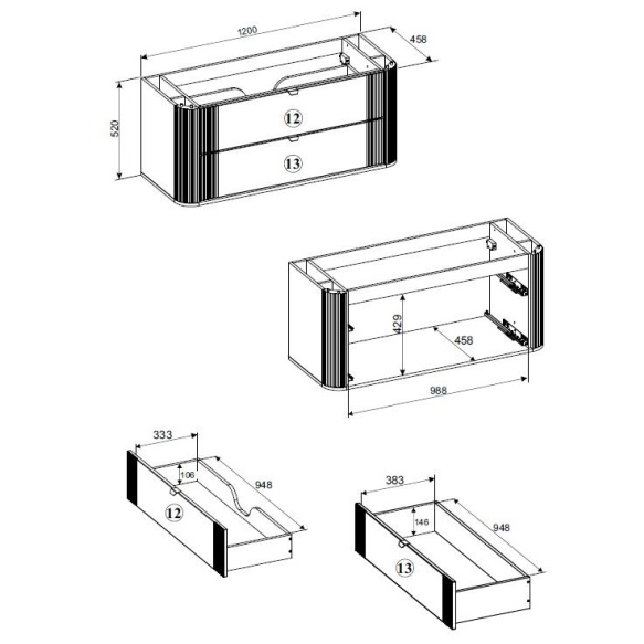 valamukapp Falun, 120x46x52 cm, 2 sahtlit