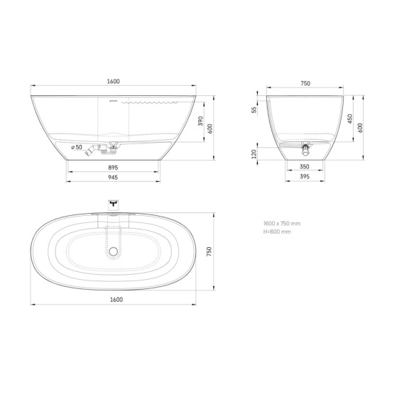 kivimassist vann Perla, peidetud sifoon/ülevooluga, glossy fog