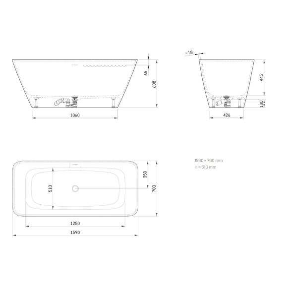 kivimassist vann Quadro, peidetud sifoon/ülevooluga, läikiv valge