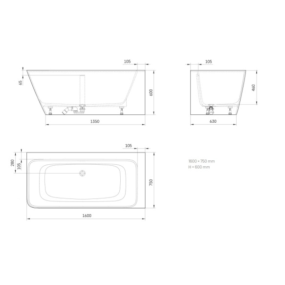 kivimassist vann Quadro Corner A, peidetud sifoon/ülevooluga, läikiv valge