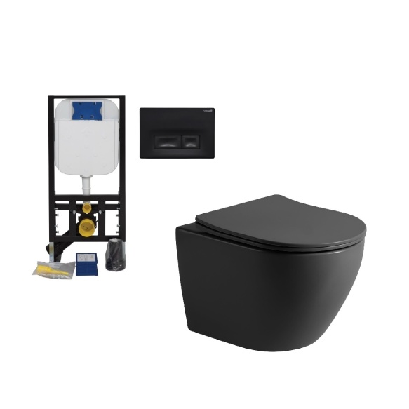 wc komplekt: raam GR5003, loputusnupp GP3002.01 matt must, wc pott , soft close iste