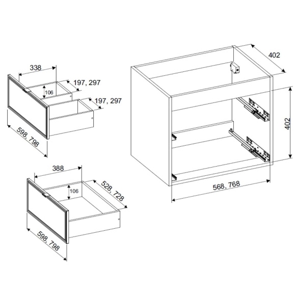 valamukapp Castello, 2 sahtlit, 60x45.6x50 cm