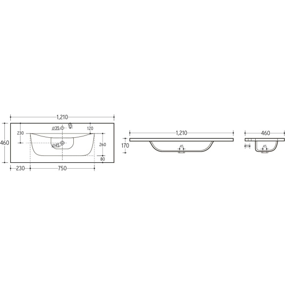 mööblivalamu Waves 120x46 cm, matt must