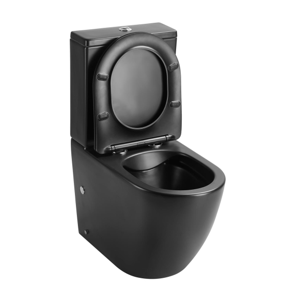 rimless wc kompakt Pacho, universaalne trapp, 2-süsteemne + soft close iste, matt must