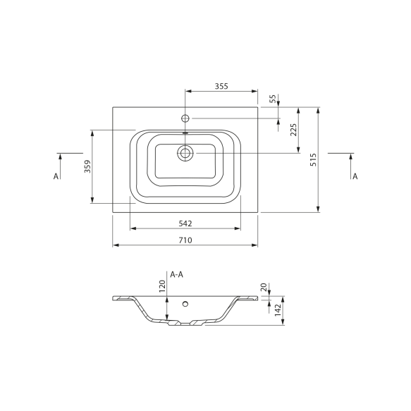 kivimassist valamu ARECA 71x51, 5cm,  valge