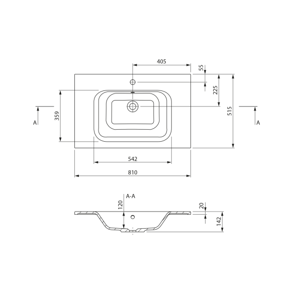 kivimassist valamu ARECA 81x51, 5cm,  valge