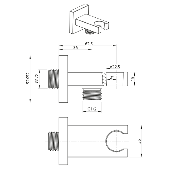 kandiline käsidušihoidja / vee väljavõtt, matt must
