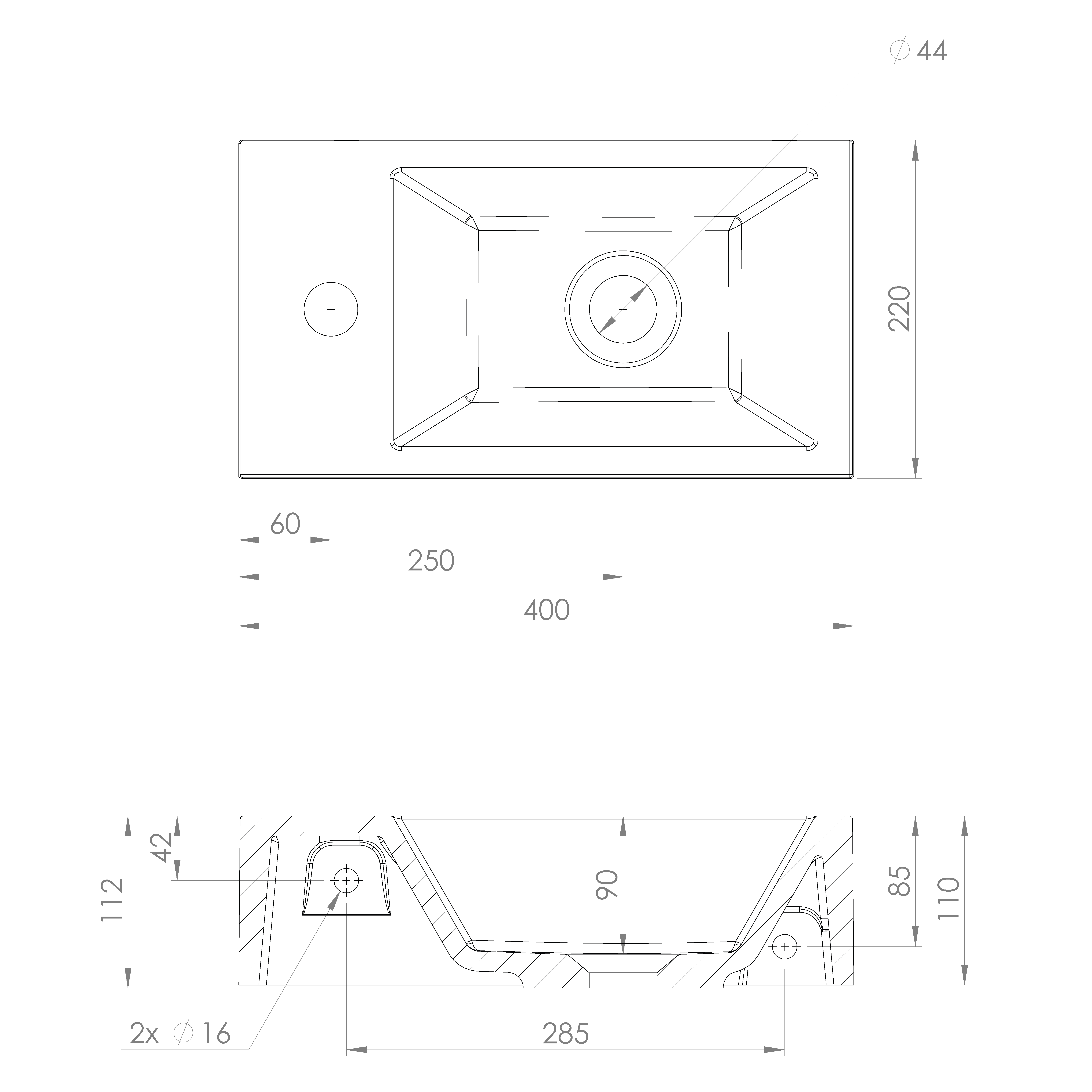 valamu AMAROK L, 40x22 cm, matt must