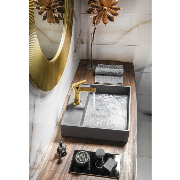 betoonist valamu Quadrado, 46x46x11 cm, must graniit, komplekti kuulub põhjaklapp