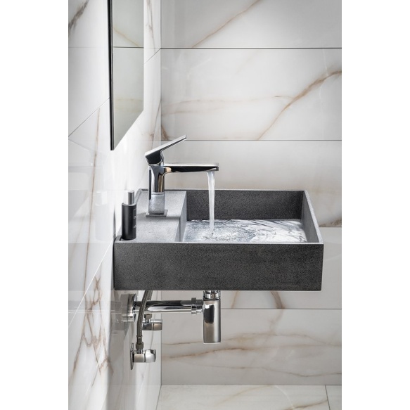 betoonist valamu Quadrado, 46x46x11 cm, must graniit, komplekti kuulub põhjaklapp