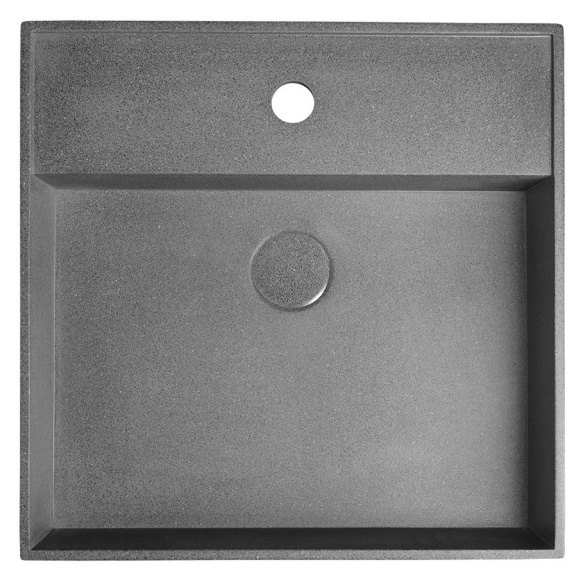 betoonist valamu Quadrado, 46x46x11 cm, must graniit, komplekti kuulub põhjaklapp