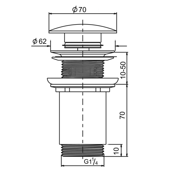 põhjaklapp 5/4", click-clack, ceramic plug, 10-50mm, carnico marmor