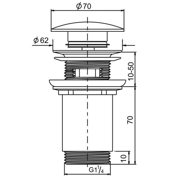suletav põhjaklapp 5/4´´, (H) 10-50 mm, valge keraamiline kork, ilma ülevooluta valamule