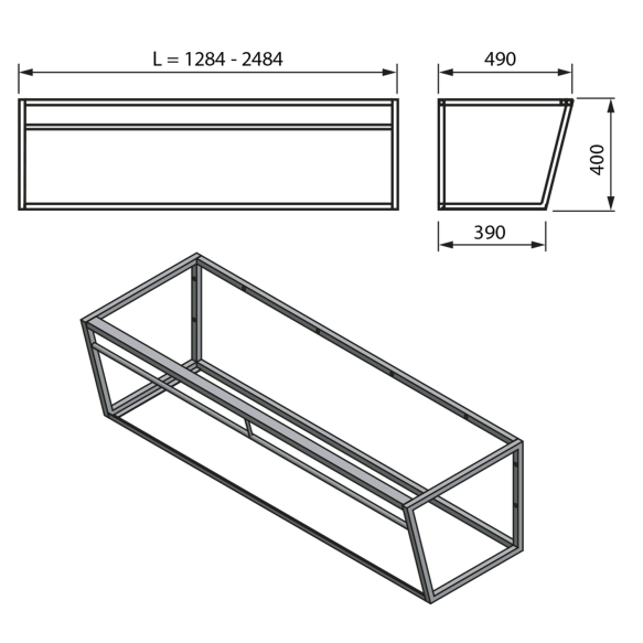 valamukonsool riiuliga ARUBA 148.4x40x49 cm, matt must