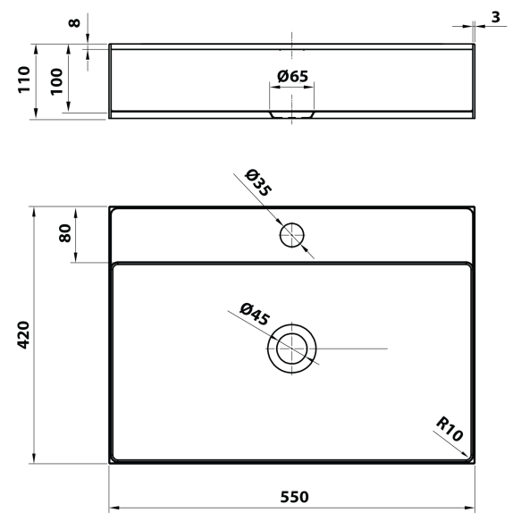 roostevaba valamu AURUM  55x42 cm, komplektis põhjaklapp, antratsiit