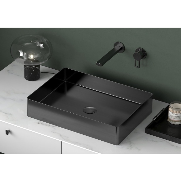 roostevaba valamu AURUM  50x35 cm, komplektis põhjaklapp, antratsiit