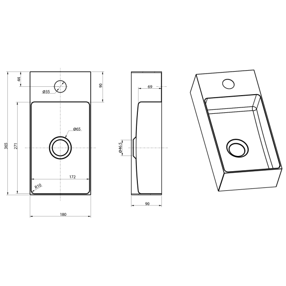pesuallas AURUM 36.5x18 cm L/R, harjattu kulta, pohjaventtiilillä