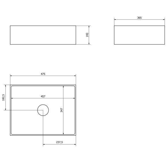 betoonist valamu põhjaklapiga FORMIGO 47,5x14x36,5 cm, mattvalge