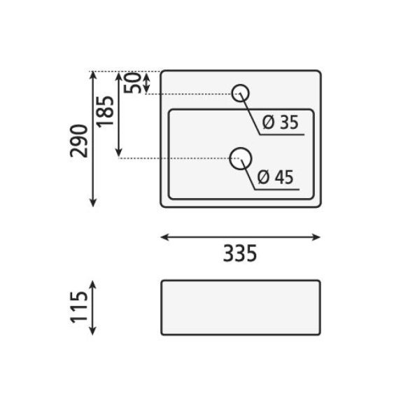 valamu GIULIA 33.5x29 cm, matt must
