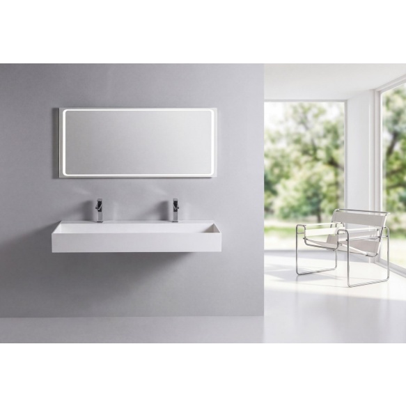 kivimassist valamu ilma 2 segistiavaga Cubis 100x40 cm, valge