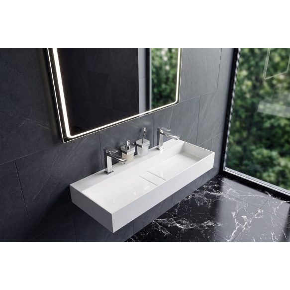 kivimassist valamu ilma 2 segistiavaga Cubis 100x40 cm, valge
