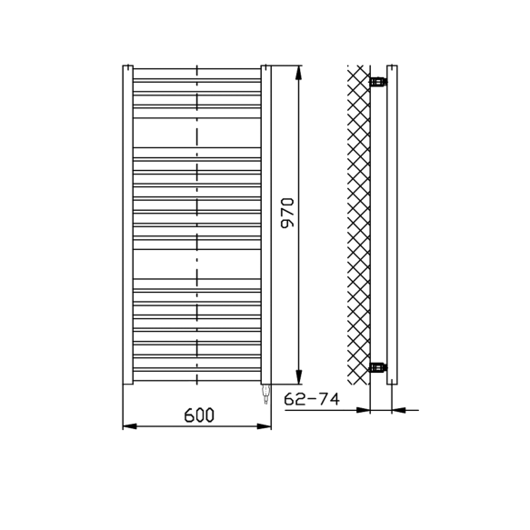 elektriradiaator Tondi-E, 600x970 mm, 400W, matt must
