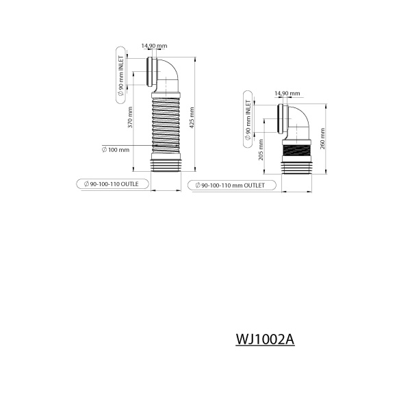 joustava seinä wc-n poistoletku 205-307 mm