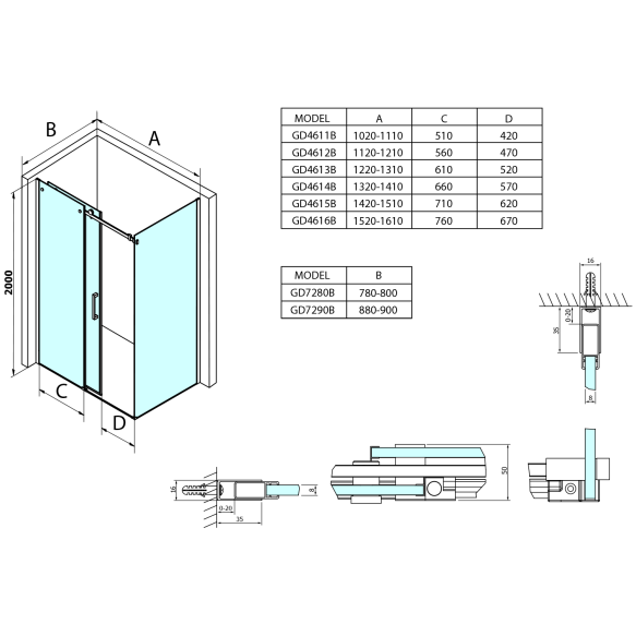 dušinurk Dragon Black 1200x800 mm, L/R