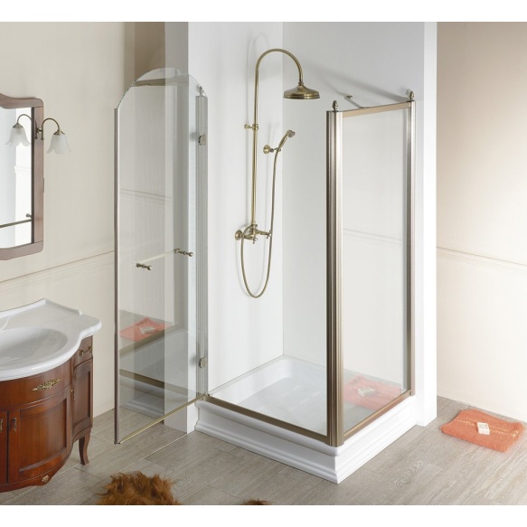 dušinurk Antique 800x1000 mm L, kirgas klaas, pronks