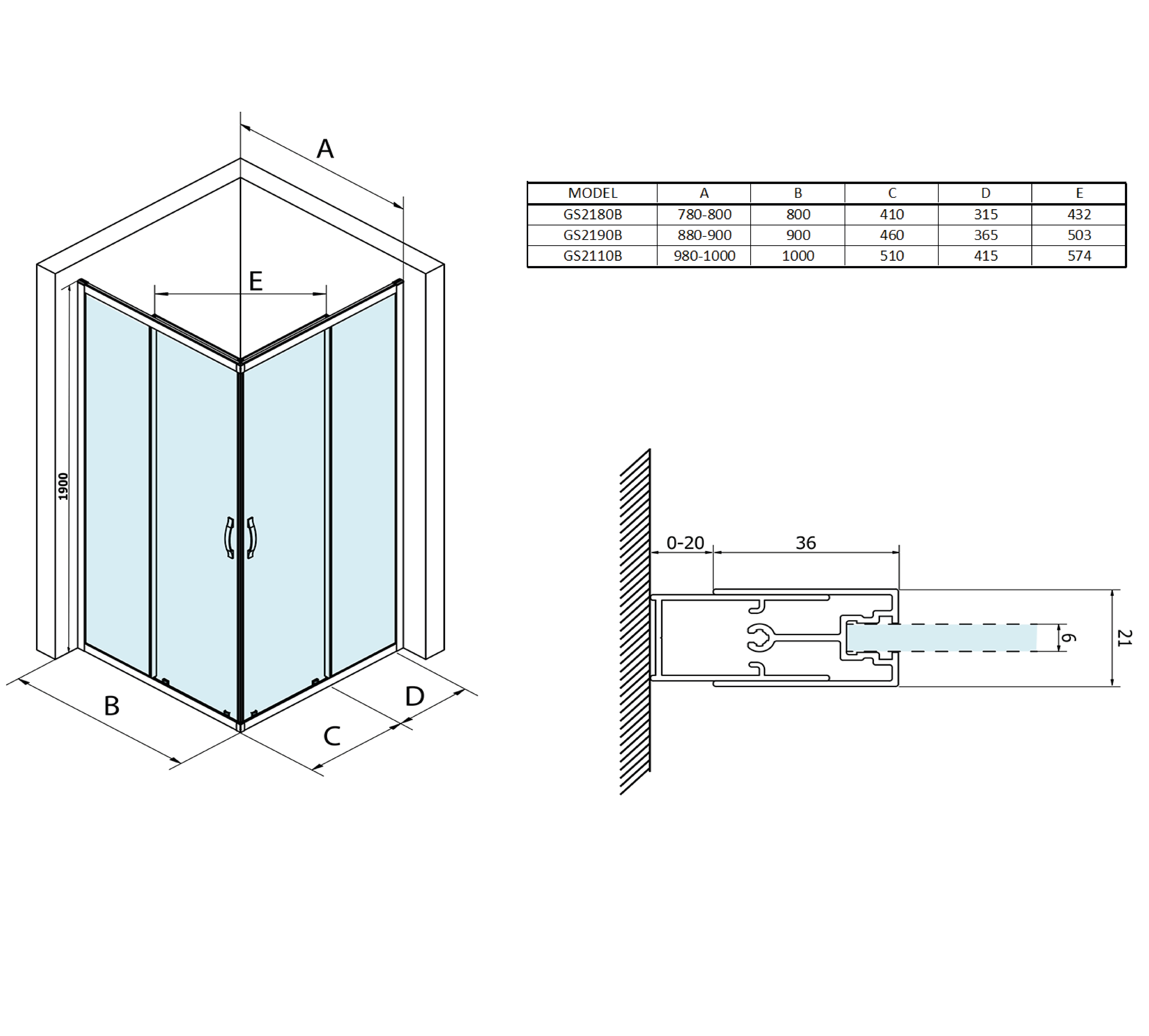 Dušinurk SIGMA SIMPLY BLACK 900x900mm, kirgas klaas