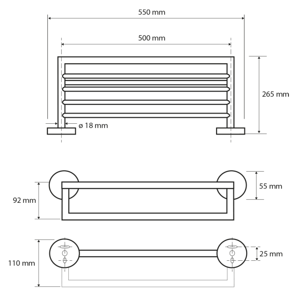 Pyyheteline seinälle X-ROUND 550x265x110mm, musta