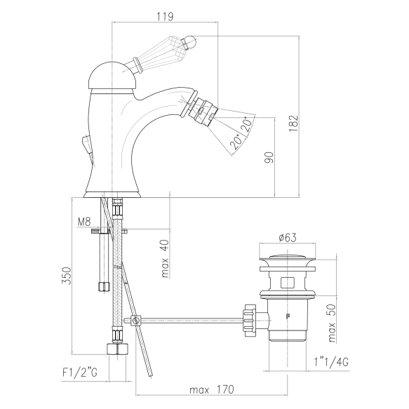 bideesegisti Kirke Crystal põhjaklapiga, kroom