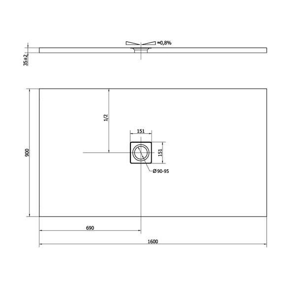 Suihkunurkan allas FLEXIA, kivimassa 160x90x3,5cm