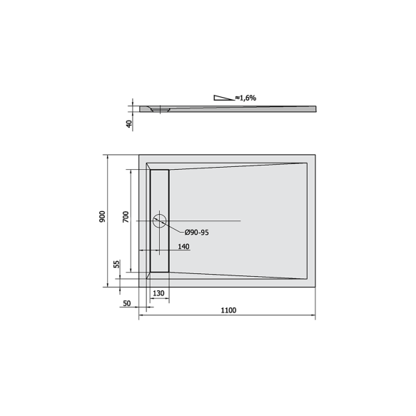 Kivimassa suihkuallas VARESA 110x90x4cm, valkoinen