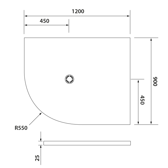 Kaareva kivimassa suihkuallas FLEXIA,  mahdollista leikata suovituun mittaan, 120x90x2,5cm, R550, oikea