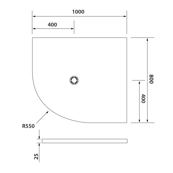 Kaareva kivimassa suihkuallas FLEXIA,  mahdollista leikata suovituun mittaan, 100x80x2,5cm, R550, oikea
