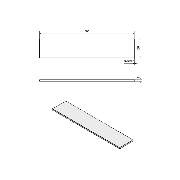 Klaasist riiul 500x100x8mm, matt klaas